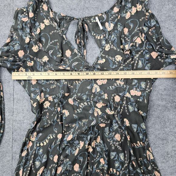 Free People Dress Womens Large Floral Long Sleeve Boho Ruffle Mini Tie Open Back - Picture 5 of 8